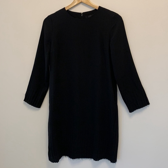 COS women’s dress long sleeves pleated hemline & cuffs back zipper black size 2 - Picture 3 of 14